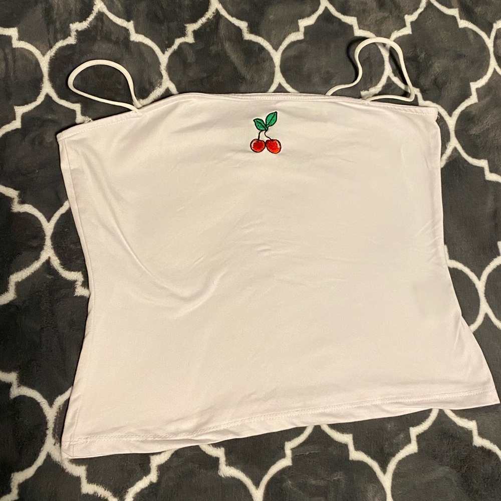 White Tank Top With A Cute Red Cherry